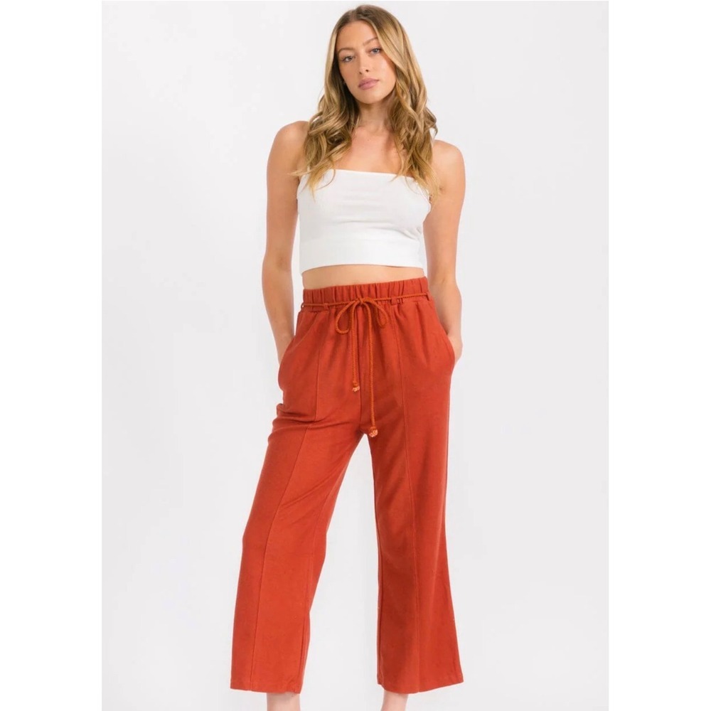 WOMEN'S SIZE S ELASTIC WAIST FRONT POCKETS WIDE LEG PANTS
